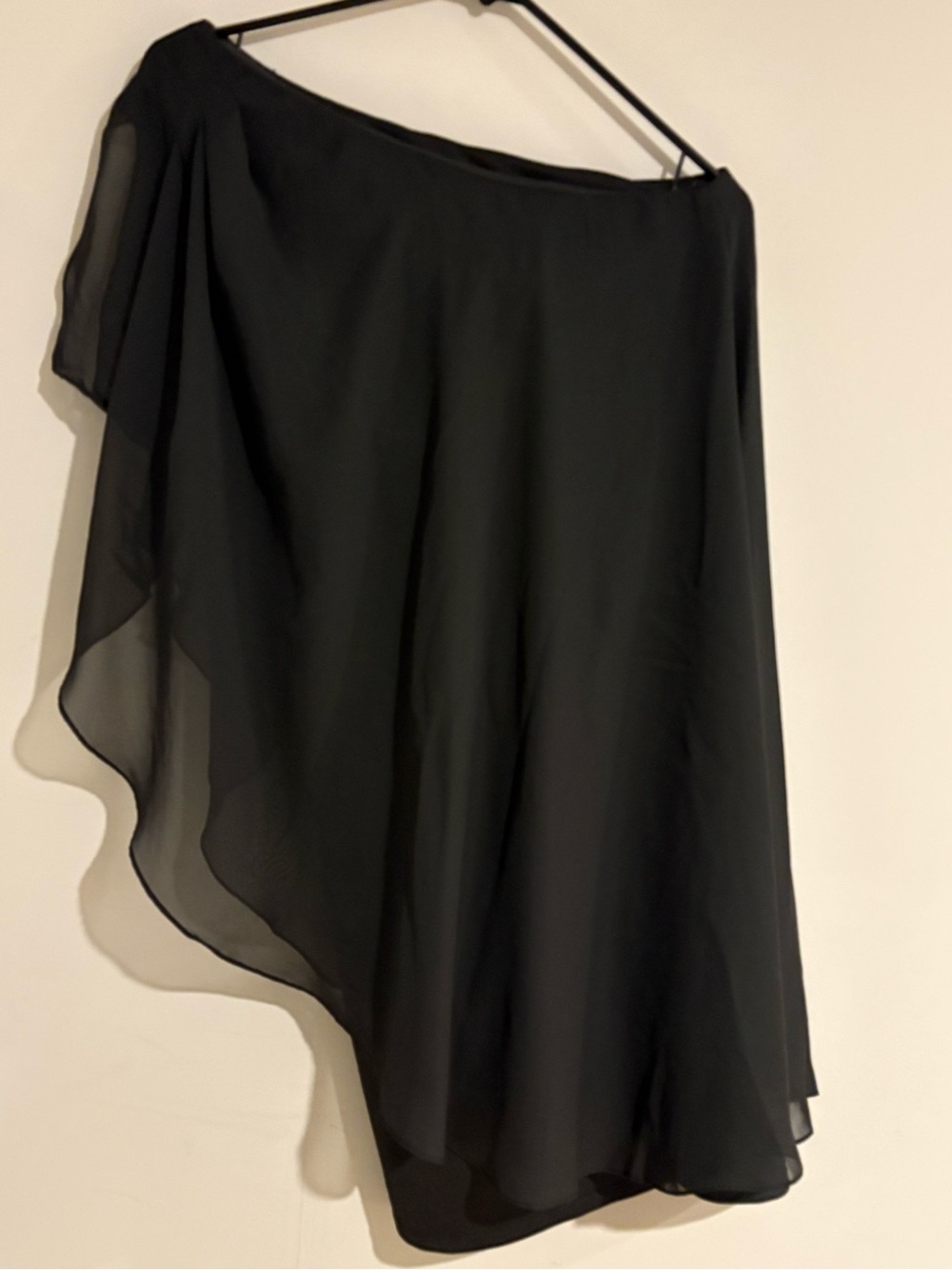 Bisou Bisou Black One Shoulder Dress Size 4 Sheer Chiffon Ruffle Cocktail